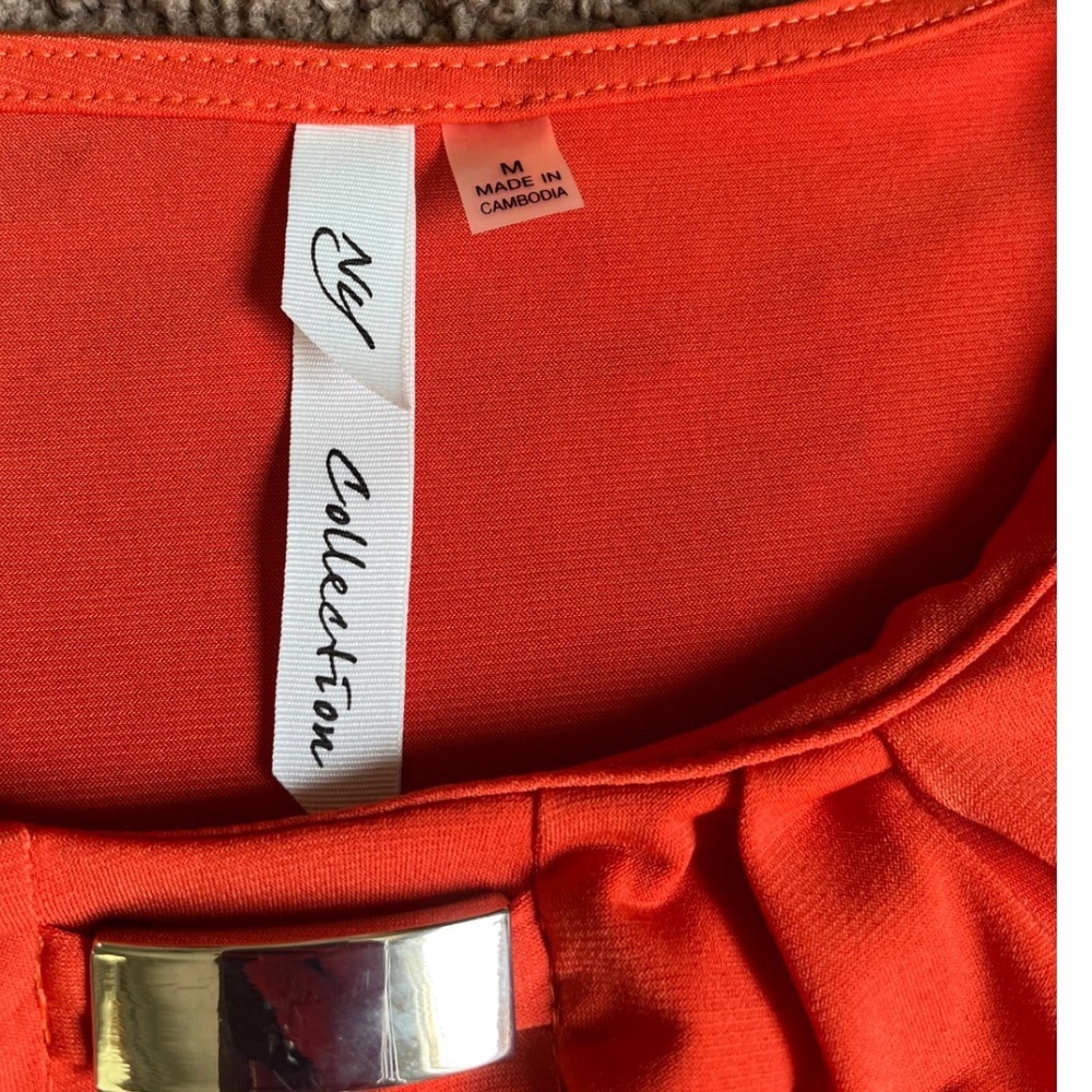 NY Collection Womens‎ Orange Square Neck Pleated Blouse  Bar Accent M - Picture 3 of 7